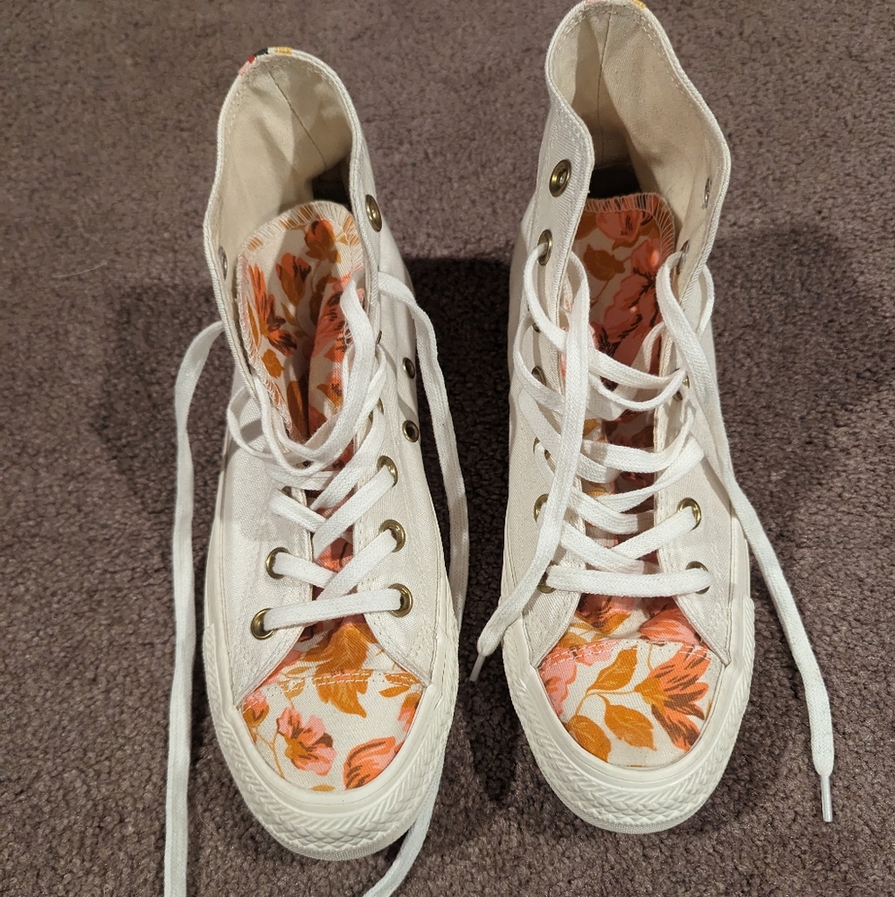 Converse All Star High Top Sneakers Women's 7 Flowers Off White New!